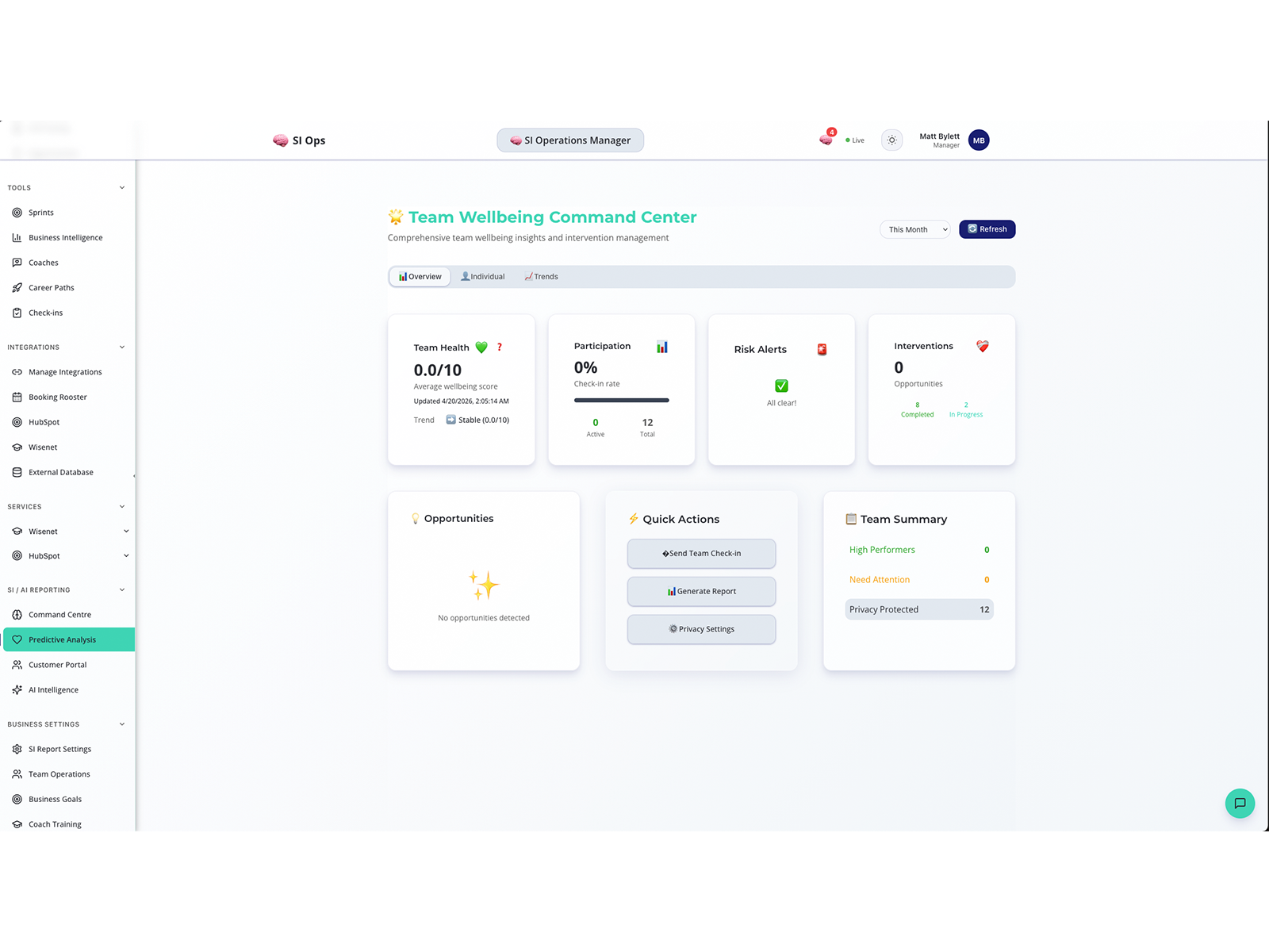 What-changed feed listing recent deltas across bookings, revenue, and flagged risks